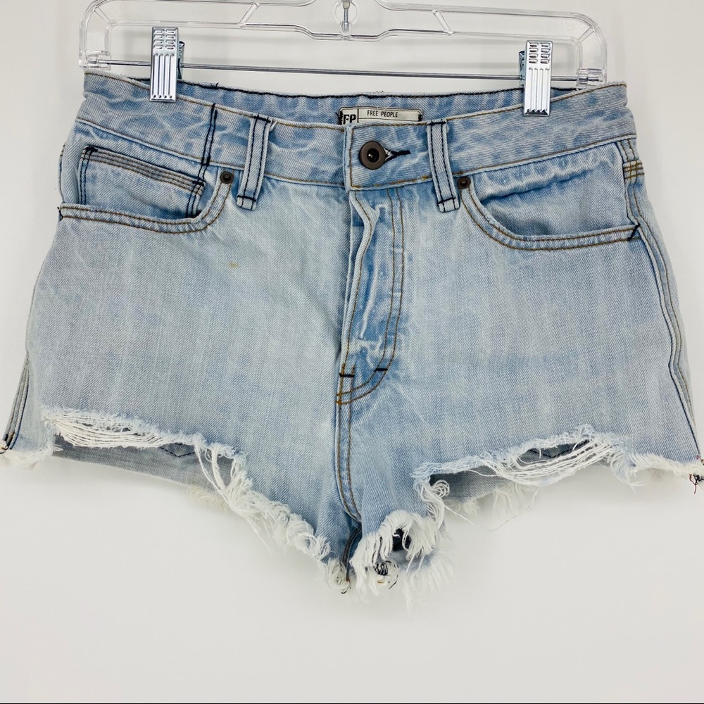 Free People Distressed Button Fly Jean Shorts Light Wash Size 27